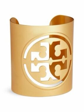 Tory Burch Gold Cutout Logo Wide Cuff Bracelet